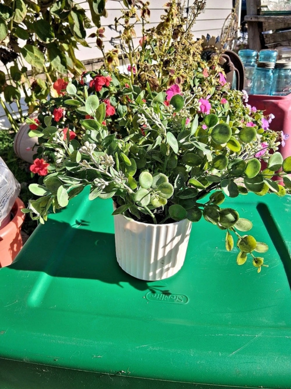 Faux Floral Plant Arrangement in Green & Pink